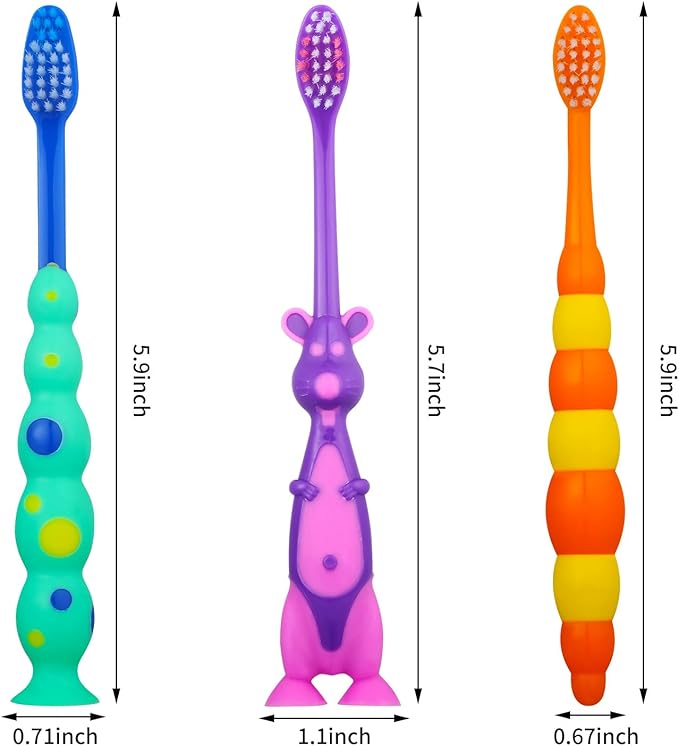 36 Pieces Toddler Toothbrush Bulk Kids Toothbrush Pack Manual Baby Toothbrushes with Covers Suction Cup Toothbrush Lovely Soft Bristle Animal Toothbrush for Kids Sensitive Teeth