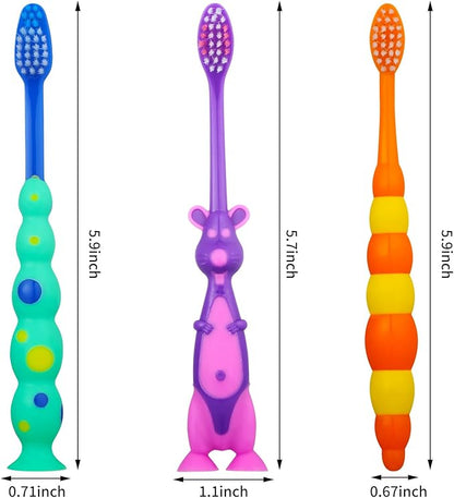 36 Pieces Toddler Toothbrush Bulk Kids Toothbrush Pack Manual Baby Toothbrushes with Covers Suction Cup Toothbrush Lovely Soft Bristle Animal Toothbrush for Kids Sensitive Teeth
