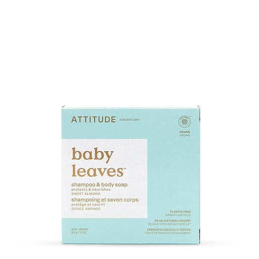 ATTITUDE Baby Plastic-Free Shampoo and Body Soap Bar, EWG Verified 3 Ounces