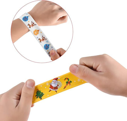 48PCS Christmas Slap Bracelets bulk ，holiday christmas slap bracelet trinkets for kids school class classroom students ，goody goodies bag stocking stuffers gifts toys xmas Favor gift
