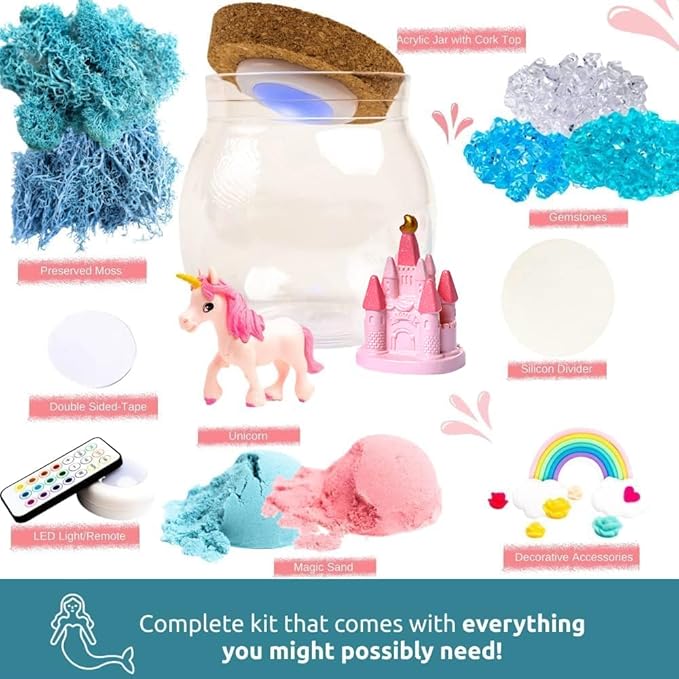 Unicorn Light Up Terrarium Kit for Kids I DIY Unicorn Toys Craft Kits for Kids I Terrarium Jar Night Light for Kids Crystal Growing Kit I Unicorn Gifts for Girls Age 4-12