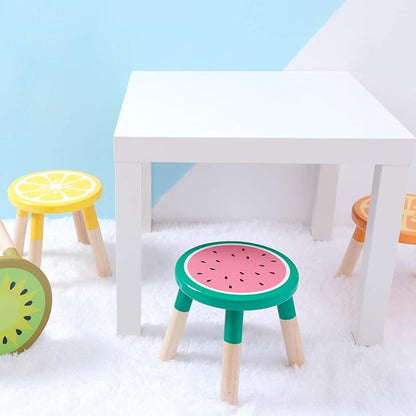 RUYU 9 Inch Kids Solid Hard Wood Fruit Chair, Crafted Hand-Painted Wood with Assembled Four-Legged Sitting Stool, Bedroom, Playroom, Orange Furniture Stool for Toddler, Children, Boys, Girls(Orange)
