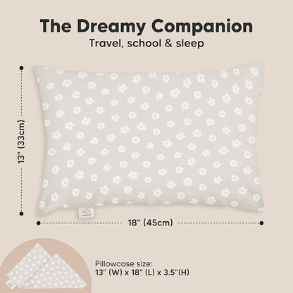 Toddler Pillow with Pillowcase - 13x18 My Little Dreamy Pillow, Organic Cotton Toddler Pillows for Sleeping, Kids Pillow, Travel Pillows, Mini Pillow, Nursery Pillow, Toddler Bed Pillow (Meadow)