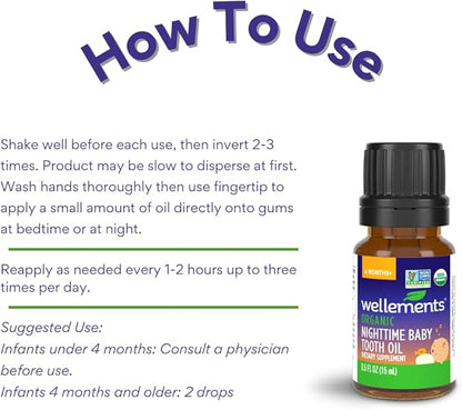 Wellements Organic Nighttime Baby Tooth Oil. Soothing Massage Oil 0.5 Fl 4 Months