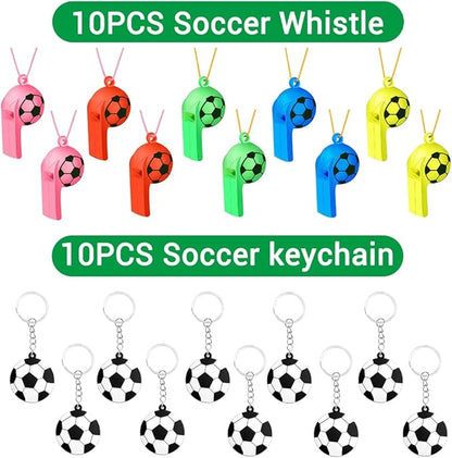 YUJUN 112 PCS Soccer Party Favors Set , Soccer Toy Soccer Fidget Spinners Slap Bracelet Whistle Tattoos Stickers Keychains for Kids Soccer Themed Birthday Party Favors Goodie Present Bags Decorations