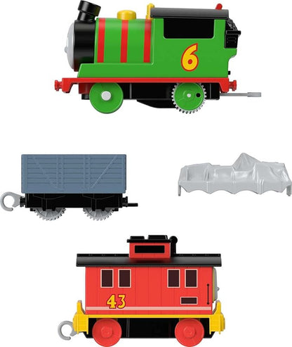 Thomas & Friends Motorized Toy Train Percy Engine & Brake Car Bruno Rail Vehicle for Preschool Pretend Play Kids Ages 3+ Years