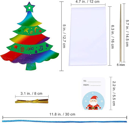 Winlyn 54 Sets 9 Styles Magic Color Scratch Green Christmas Tree Ornaments Christmas Rainbow Scratch Art Decorations Christmas Craft Kits for Kids Classroom Activities Winter Season Party Favors