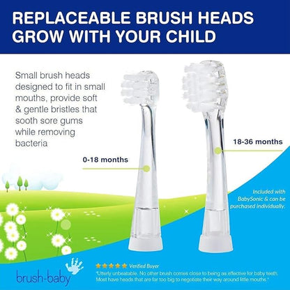 BabySonic Infant and Toddler Electric Toothbrush for Ages 0-3 Years - Safe and Sensitive Brush Heads, Sucker Base, Timer, Waterproof