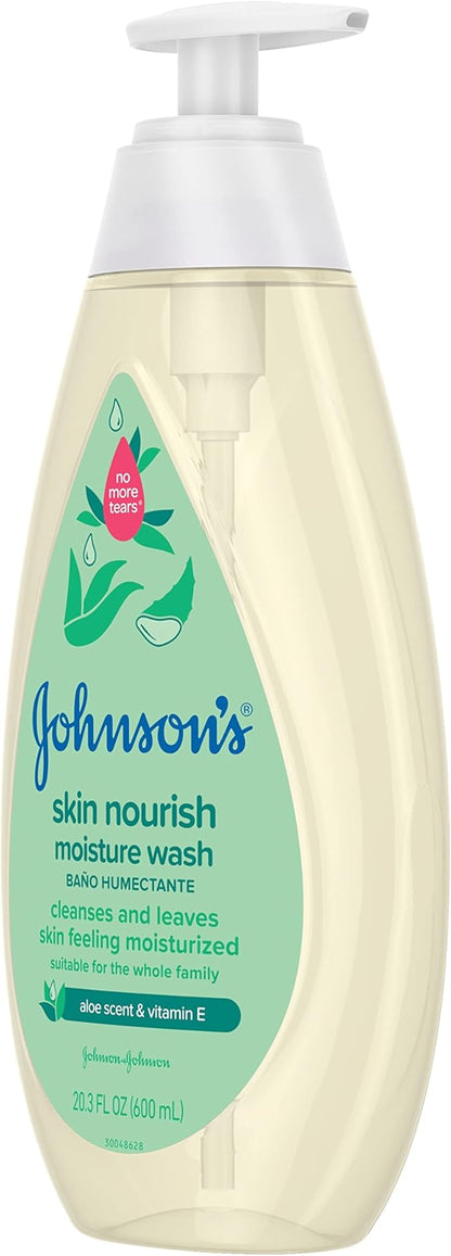 Johnson's Baby Skin Nourishing Moisture Baby Body Wash with Aloe Scent & Vitamin E, Hypoallergenic & Tear Free Bath Wash for The Whole Family 20.3 fl. 2)