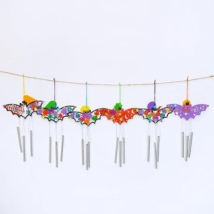 Winlyn 24 Sets Halloween Crafts Fall Crafts Halloween Bat Craft Kits DIY Wooden Bat Wind Chimes Ornaments Craft Kits for Kids Classroom Activities Art Project Halloween Decorations Party Favors