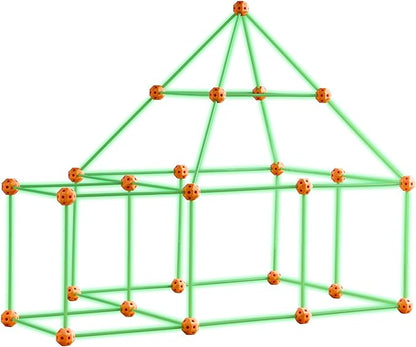 VEVOR Fort Building Kit for Kids, 85PCS Glow in The Dark STEM Building Toys, Educational Gift for 4 5 6 7 8+ Year Old Boys & Girls, Indoor Outdoor Play Tent Construction Toys with 55 Rods and 30 Balls