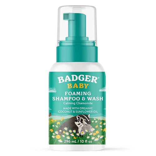 Badger Calming Chamomile Foaming Baby Shampoo and Body Wash, Organic Gentle Newborn or Toddler Soap 10 fl