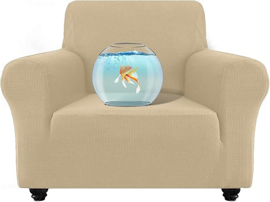 100% Waterproof Jacquard Fabric Couch Cover, Dual Layer with TPU Film, Leakproof High Elasticity Non-Slip Washable Furniture Protector for Pets, Dogs, Cats and Kids (Chair,Natural Color)
