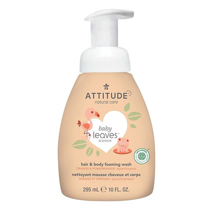 ATTITUDE 2-in-1 Hair and Body Foaming Baby Wash, EWG Verified Shampoo Soap 10 Fl