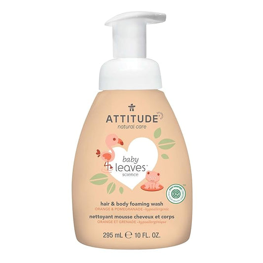 ATTITUDE 2-in-1 Hair and Body Foaming Baby Wash, EWG Verified Shampoo Soap 10 Fl