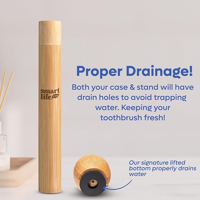 Bamboo Charcoal Toothbrushes (4 Pack) with Travel Case & Stand - Extra Soft Bristles for Adults & Kids Teeth | Zero Waste Travel Toothbrush Kit | Natural Eco-Friendly Wooden Brush Holder Cover