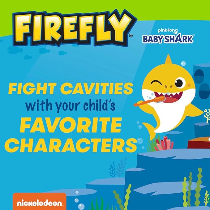 Firefly Clean N' Protect, Baby Shark Toothbrush with 3D Character Cover, Soft Bristles, Anti-Slip Grip Handle, Battery Included, Ages 3+, 1 Count