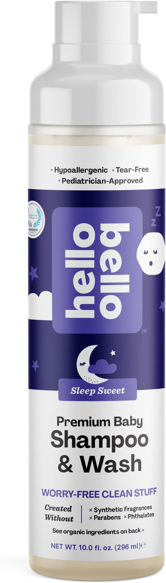 Hello Bello Nighttime Shampoo & Body Wash - Gentle Hypoallergenic Tear-Free Formula for Babies and Kids 10 fl