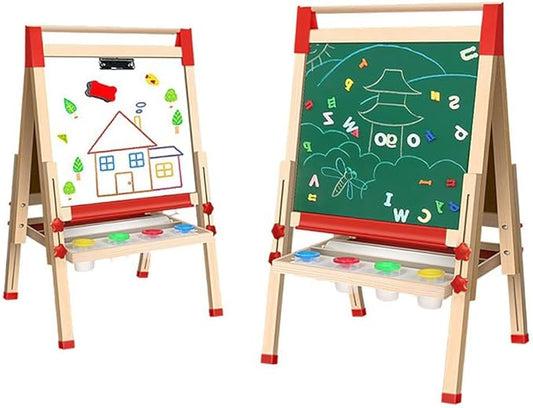Wooden Art Easel for Kids (Double Sided) with Paper Roll, Height Adjustable from 35.4'' to 65'' for Kids Toddlers 3-6 6-12 12-16 KT-065-2