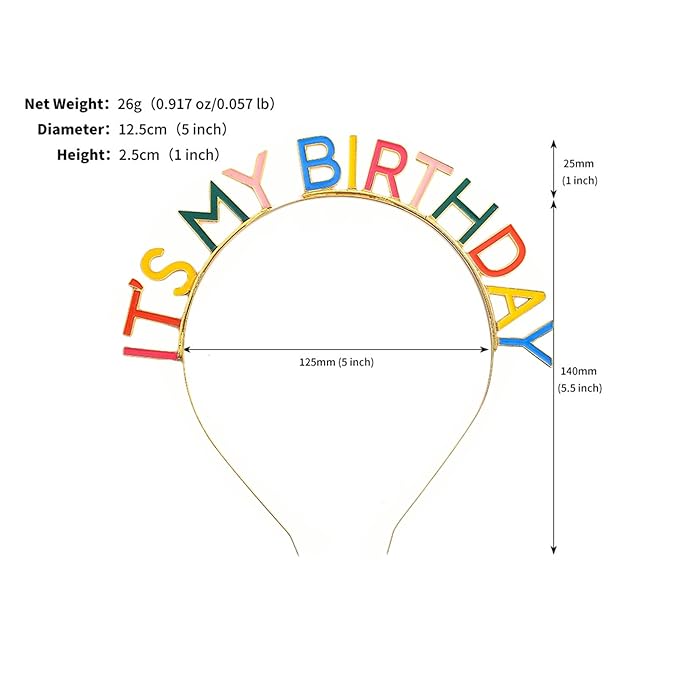 Rainbow It's My Birthday Headband - Happy Birthday Girl Tiara Hair Accessories for Women, Girls