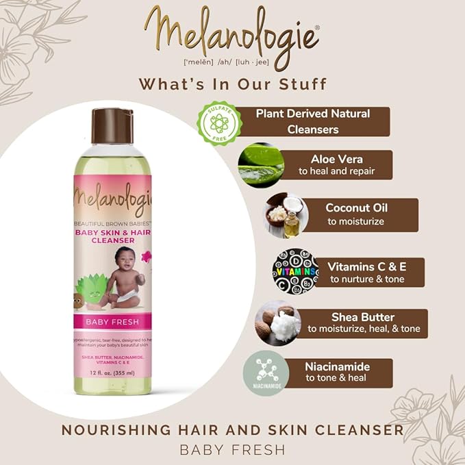 Beautiful Brown Babies Nourishing Gentle Baby Skin and Hair Cleanser, Sulfate- 12 oz