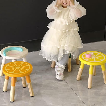 RUYU 9 Inch Kids Solid Hard Wood Fruit Chair, Crafted Hand-Painted Wood with Assembled Four-Legged Sitting Stool, Bedroom, Playroom, Orange Furniture Stool for Toddler, Children, Boys, Girls(Orange)