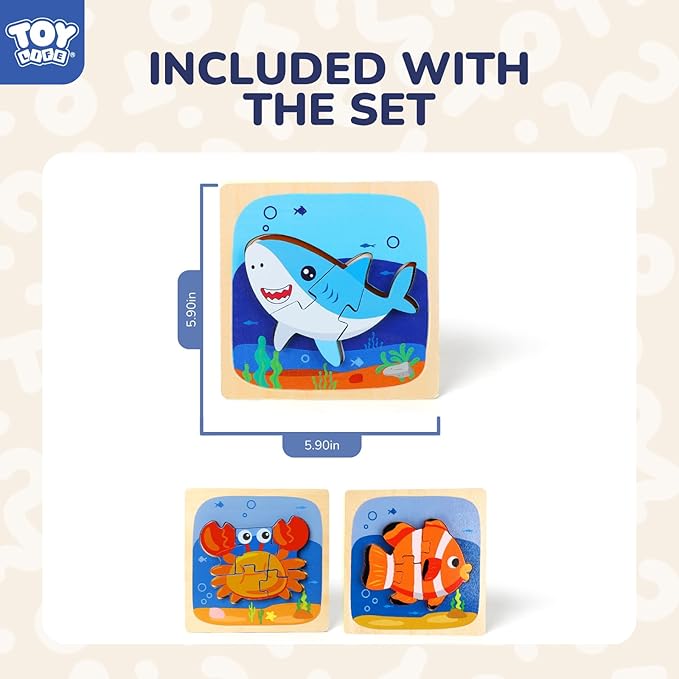 TOY Life Wooden Puzzles for Toddlers 2-4, Sea Animals Toddler Puzzles, Puzzles for Toddlers 1-3, Wood Puzzles Educational Montessori Toys Gifts for 1 2 3 Year Old, Baby Puzzles Kids Learning Toy
