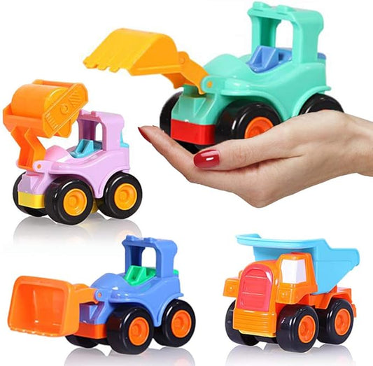 Beestech Toy Cars for 2 3 4 5 Year Old Boys Girls Toddlers, Friction Powered Construction Truck Toys 4 Pack