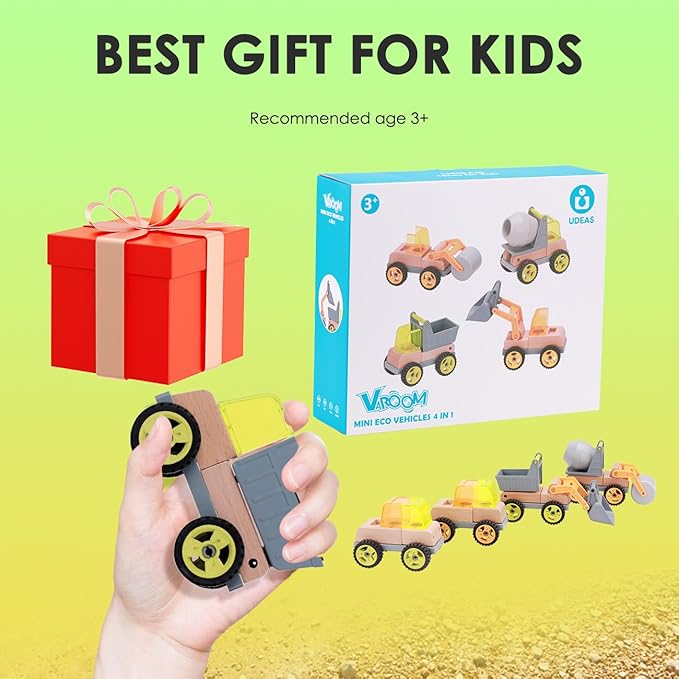 Wooden Construction Toy Trucks for Toddlers, 4PCS Mini Vehicle Toys Shovel 3 4 5 6