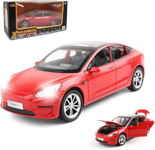 1:24 Scale Model 3 Alloy Car Model Diecast Toy Vehicles for Kids, Car Model Toy，Pull Back Alloy Car with Lights and Music Girls.(1:24 Model 3 -Red)