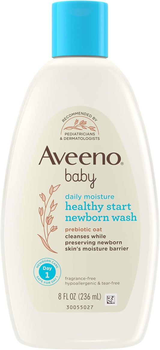 Aveeno Baby Healthy Start Nourishing Newborn Wash, Hypoallergenic Baby Body Wash with Prebiotic Oat Gently Cleanses Delicate Newborn Skin 8 fl.