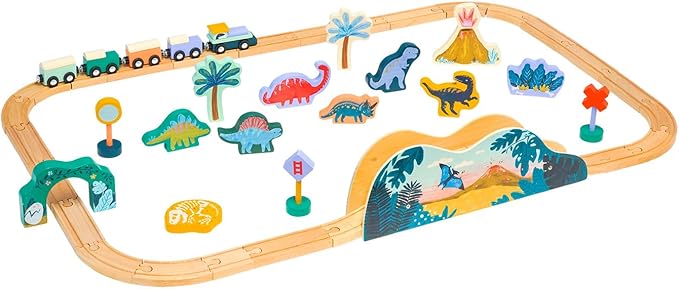 Manhattan Toy T-Rex Express 45-Piece Jurassic-Themed Wooden Toy Train Set 3 Years