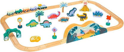 Manhattan Toy T-Rex Express 45-Piece Jurassic-Themed Wooden Toy Train Set 3 Years