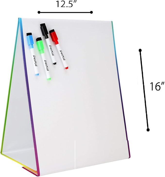 Tabletop Magnetic Easel & Whiteboard (2 Sides) Includes: 4 Dry Erase Markers. Drawing Art White Board Educational Kids Toy