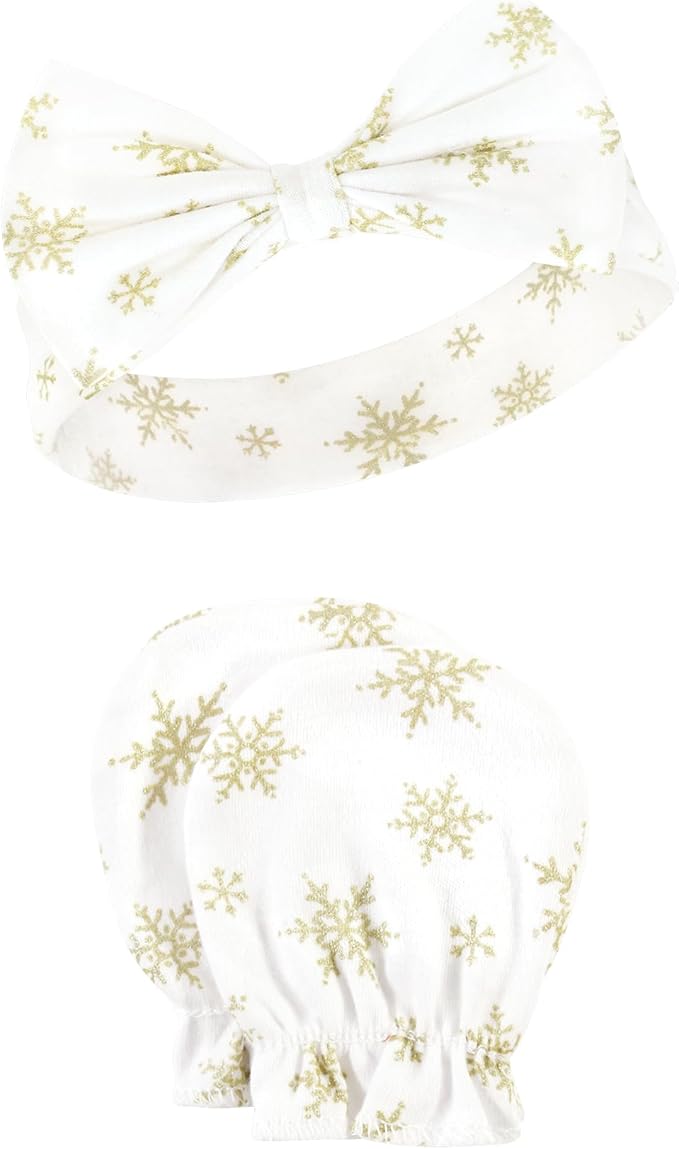 Hudson Baby Baby Girls' Cotton Headband and Scratch Mitten Set