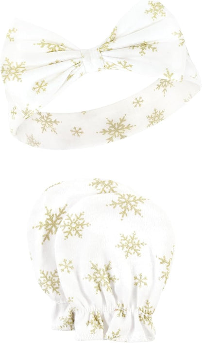 Hudson Baby Baby Girls' Cotton Headband and Scratch Mitten Set