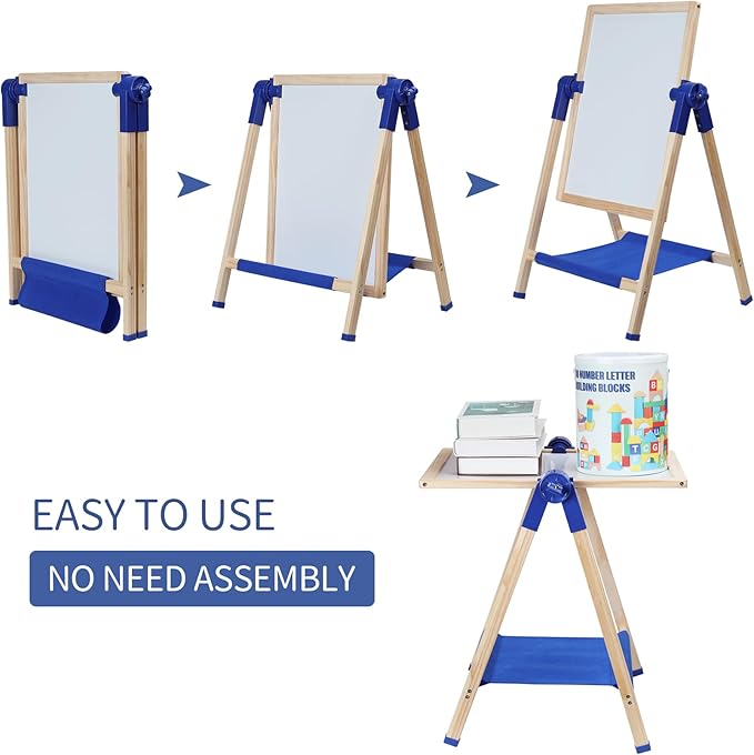 Toddler Easel, Kids Art Easel, Easel for Kids, Wooden Double-Sided Drawing Board, Adustable Art Table, Deluxe Standing Easel Set,360°Rotating Drawing Easels with Art Supplies,Age 3-5,4-8