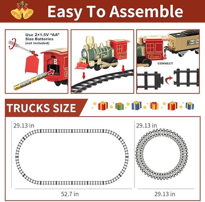 Train Set - Electric Train Toys, Toddler Train w/Light and Sounds (ON/Off), Classical Train Sets for Boys w/Locomotive, Carriages and Tracks, Christmas Toy Train Gifts for 3-10 Year Old Kids