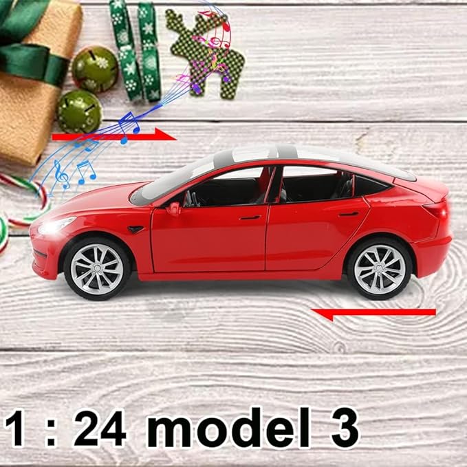 1:24 Scale Model 3 Alloy Car Model Diecast Toy Vehicles for Kids, Car Model Toy，Pull Back Alloy Car with Lights and Music Girls.(1:24 Model 3 -Red)