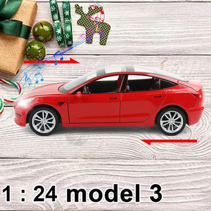 1:24 Scale Model 3 Alloy Car Model Diecast Toy Vehicles for Kids, Car Model Toy，Pull Back Alloy Car with Lights and Music Girls.(1:24 Model 3 -Red)
