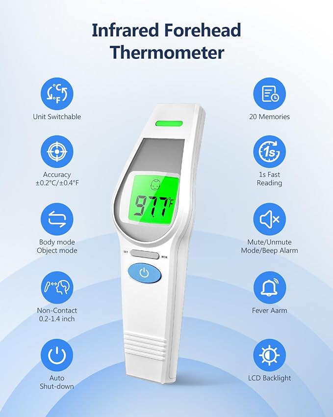 Forehead Thermometer for Kids and Adults, HealthTree No Touch Forehead Thermometer for Baby 2 in 1 Digital