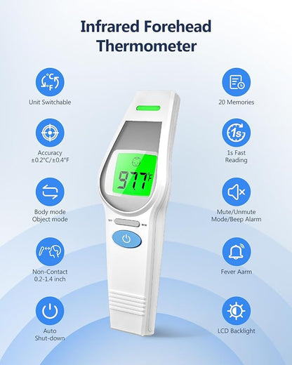 Forehead Thermometer for Kids and Adults, HealthTree No Touch Forehead Thermometer for Baby 2 in 1 Digital