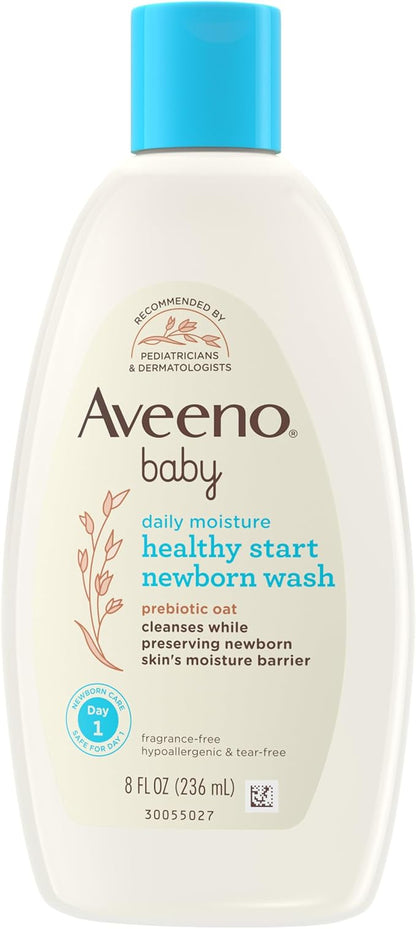 Aveeno Baby Healthy Start Nourishing Newborn Wash, Hypoallergenic Baby Body Wash with Prebiotic Oat Gently Cleanses Delicate Newborn Skin 8 fl.