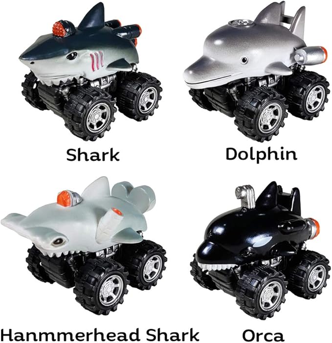 DINOBROS Shark Toys Pull Back Cars for Boys and Toddlers 4 Pack 3 Years