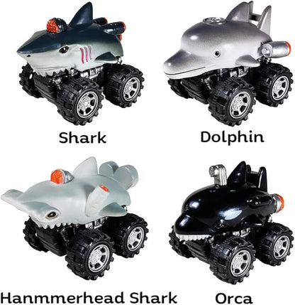 DINOBROS Shark Toys Pull Back Cars for Boys and Toddlers 4 Pack 3 Years