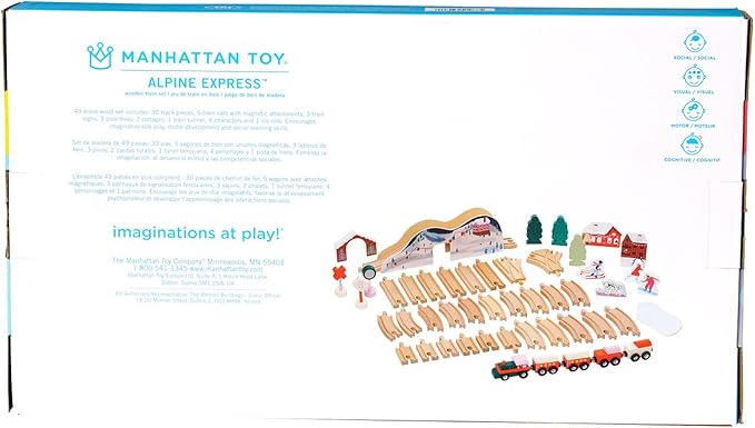 Manhattan Toy Alpine Express 49-Piece Wooden Toy Train Set 3 Years