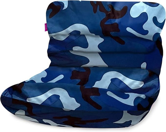 Posh Creations Structured Comfy Bean Bag Chair for Gaming, Reading and Watching TV, Laguna Lounger, Nylon - Camo Blue and Light Blue