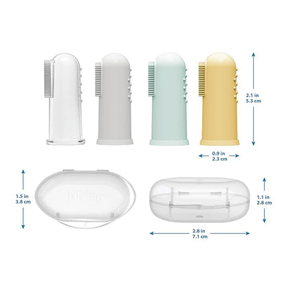 Dr. Brown's 100% Silicone Baby Finger Toothbrush and Toothpaste Set, 2-Pack Toothbrush with Storage Case, Fluoride-Free Strawberry Toddler Toothpaste, Gray & Light-Green