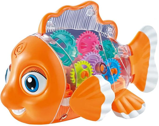 Nenekal Transparent Electric Gear Gold Fish Toddler Toys with Music 3+