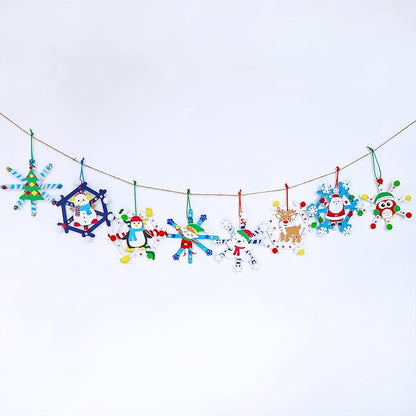 Winlyn 24 Sets Christmas Craft Kits Winter Crafts Popsicle Stick Snowflake Ornaments Decorations Art Sets Craft Stick Snowflake Christmas Stickers for Kids Holiday Classroom Activities Party Favors